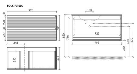 Тумба под раковину Sancos FOLK FL100LW 100х40 подвесная цвет белый